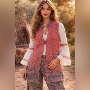 Coldwater Creek Bohemian Long Knit Cardigan Sweater Vest. Size Medium